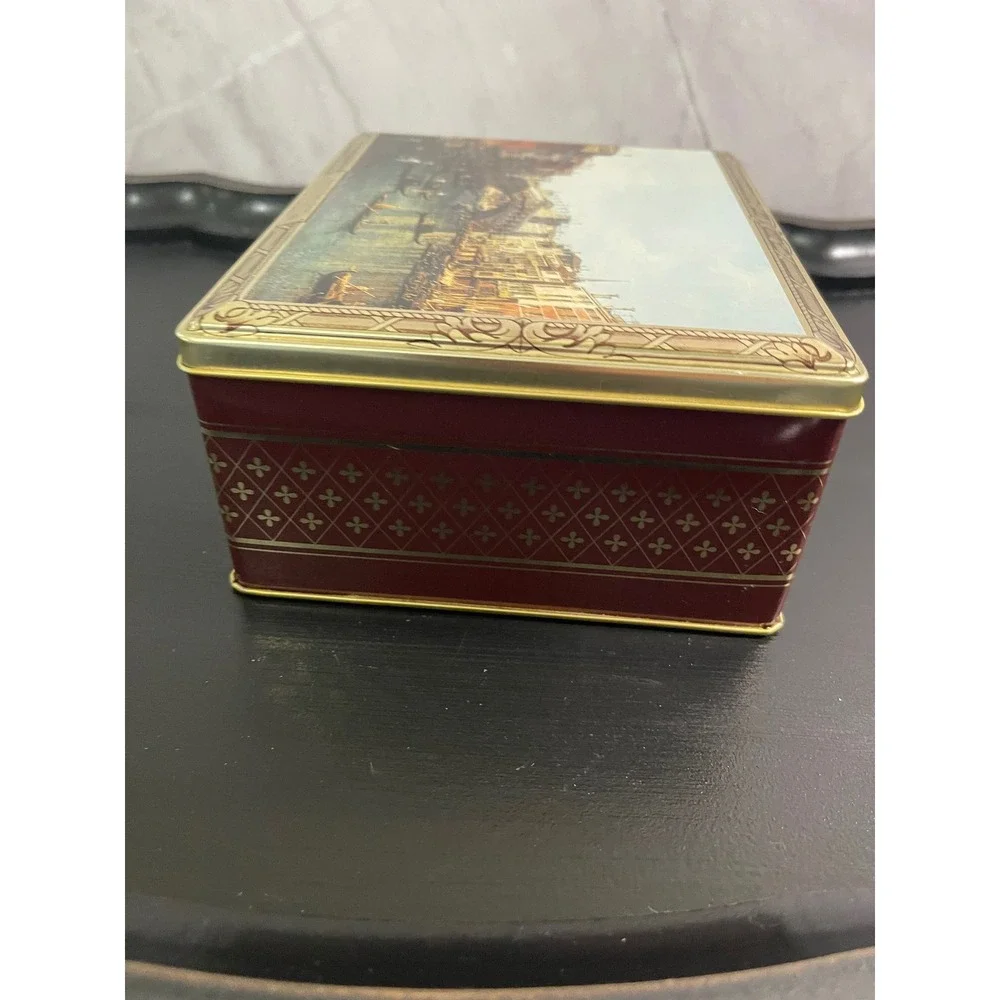 Vintage Canaletto Ponte Di Rialto Venice Art Tin Made in England Canco Burgundy